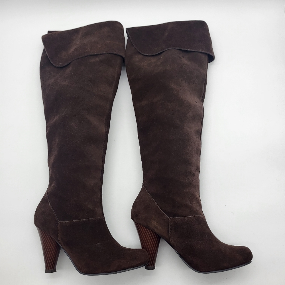 Restricted Chocolate Brown Suede Over The Knee Boot